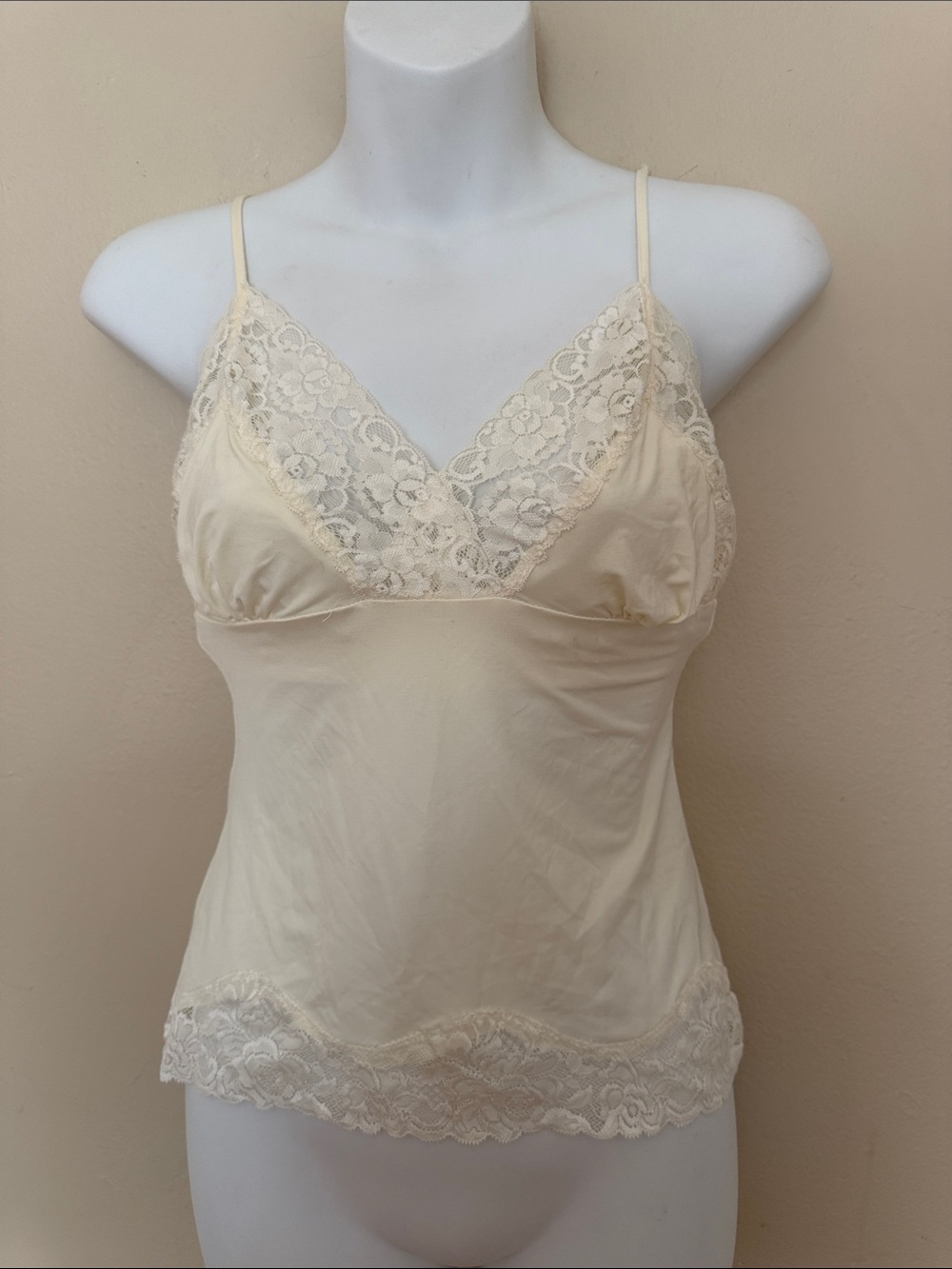 Moda International Cream Lace-Trim Slip Camisole